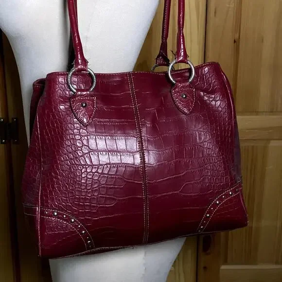 y2k red leather shoulder bag croc embossed studded mcbling grunge vintage - Picture 10 of 16